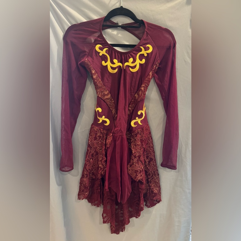 Elegant Burgundy and Gold Celtic Dance Costume